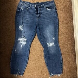 Judy Blue Here Comes the Sun Medium Wash High Rise Distressed Relaxed Jeans 18W